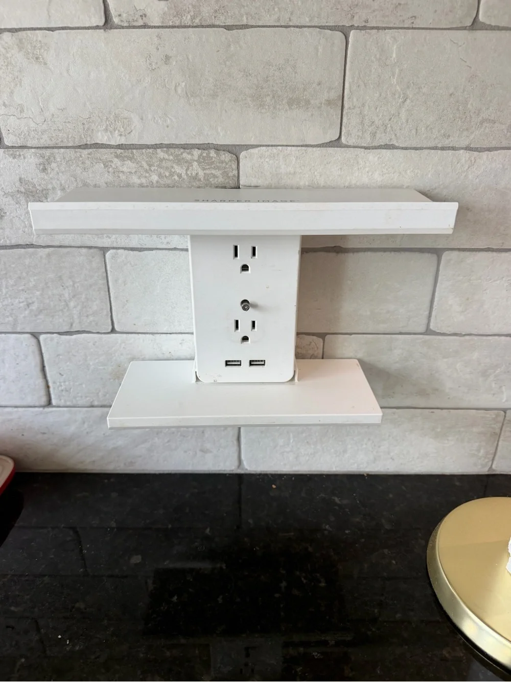 Sharper Image White Floating Shelf with Dual USB and Outlet
